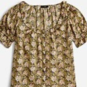 J. Crew Ruffle Featherweight Satin Scoopneck Top in Dandelion Swirl